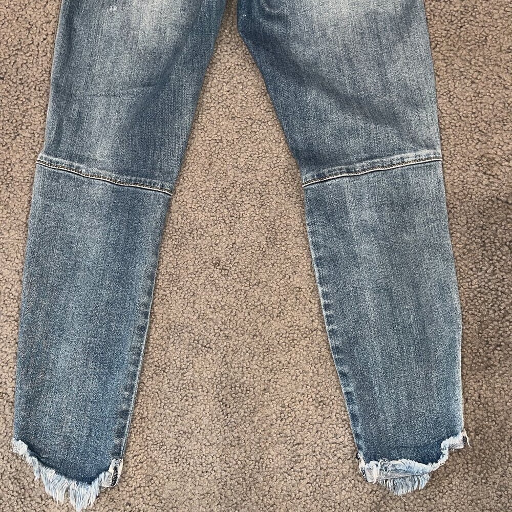ONE X ONETEASPOON Low Rise Exposed Button Fly Dolphin Hem Distressed Jeans Sz.25 - Picture 6 of 16